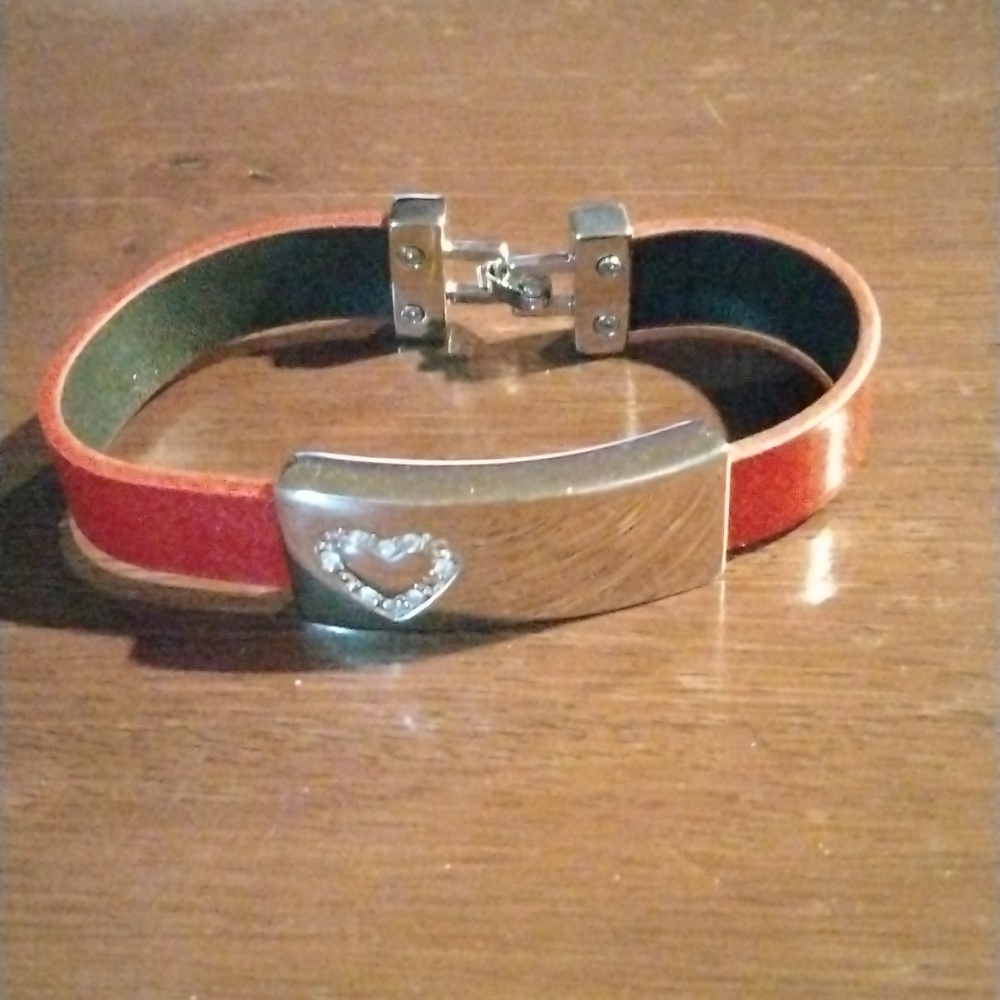 Red Band Silver Heart/ Rhinestones